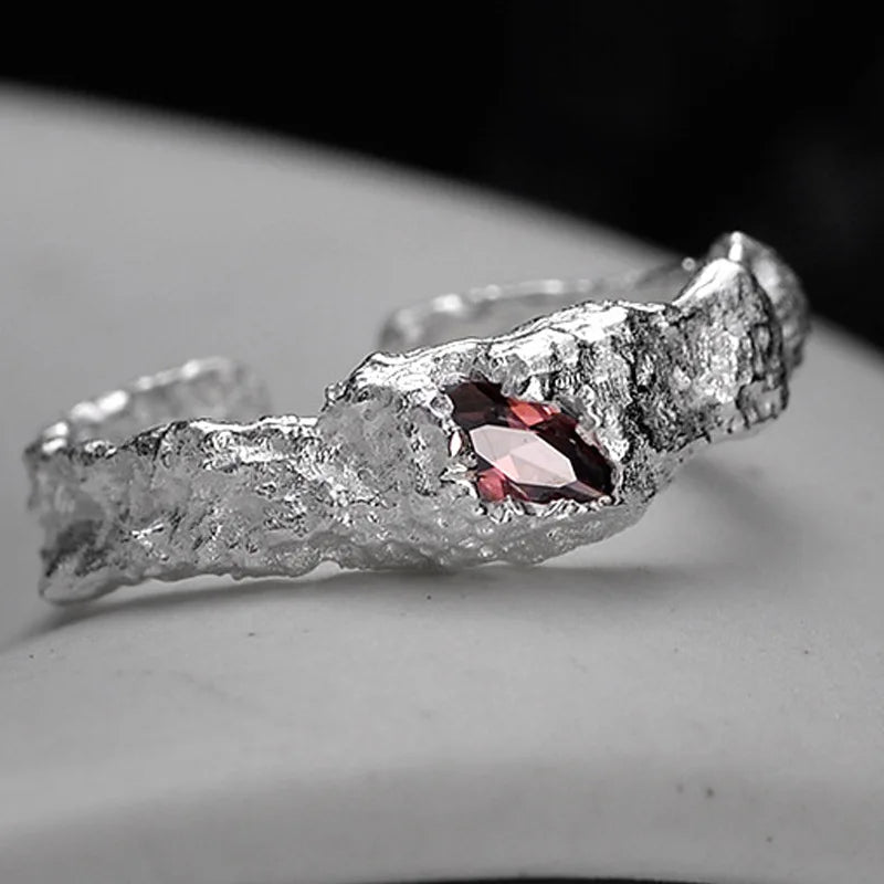 Crimson Frost Silver Ring