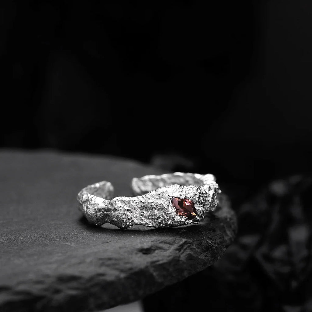 Crimson Frost Silver Ring