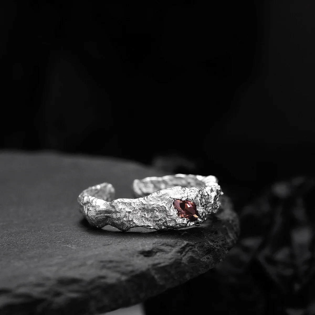 Crimson Frost Silver Ring