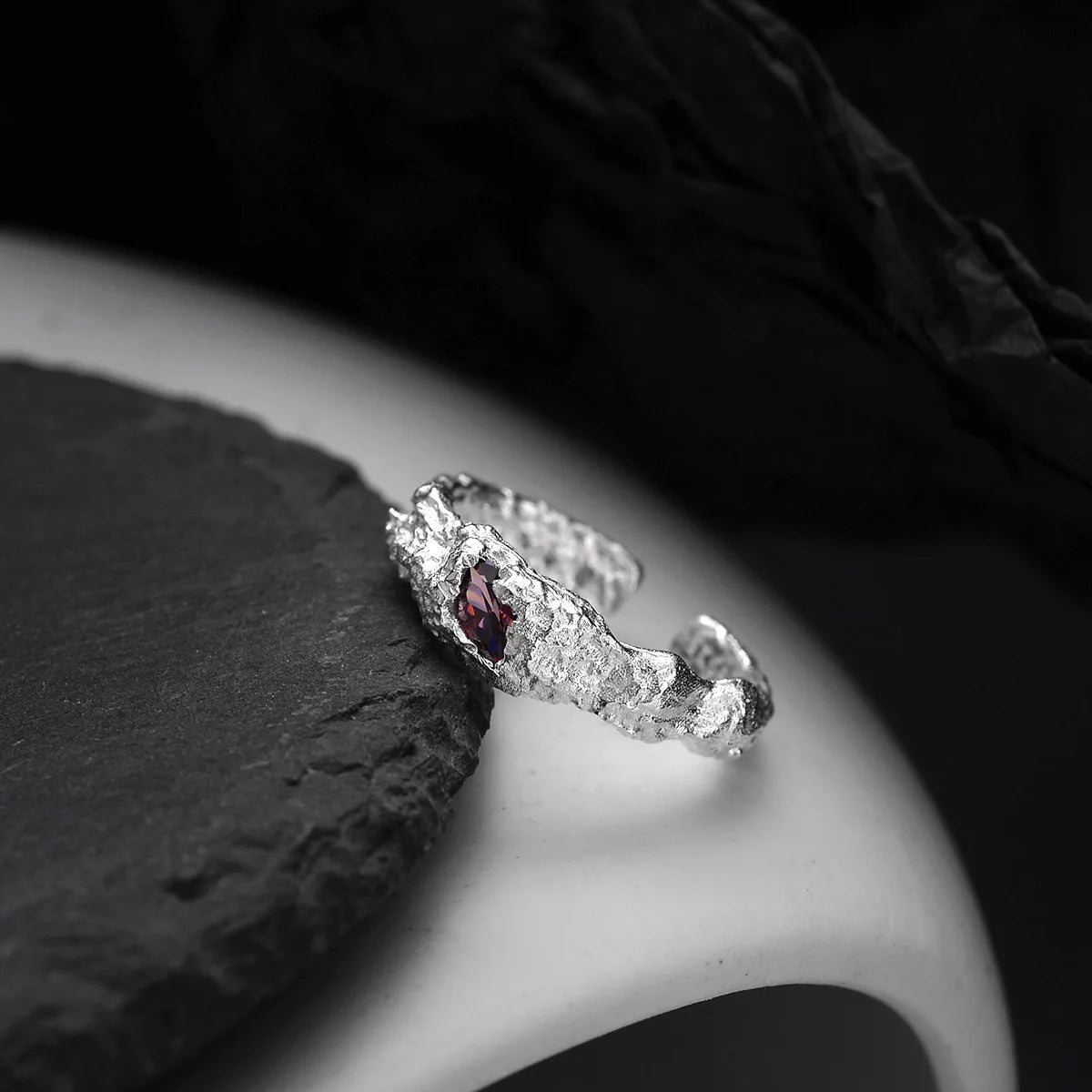 Crimson Frost Silver Ring