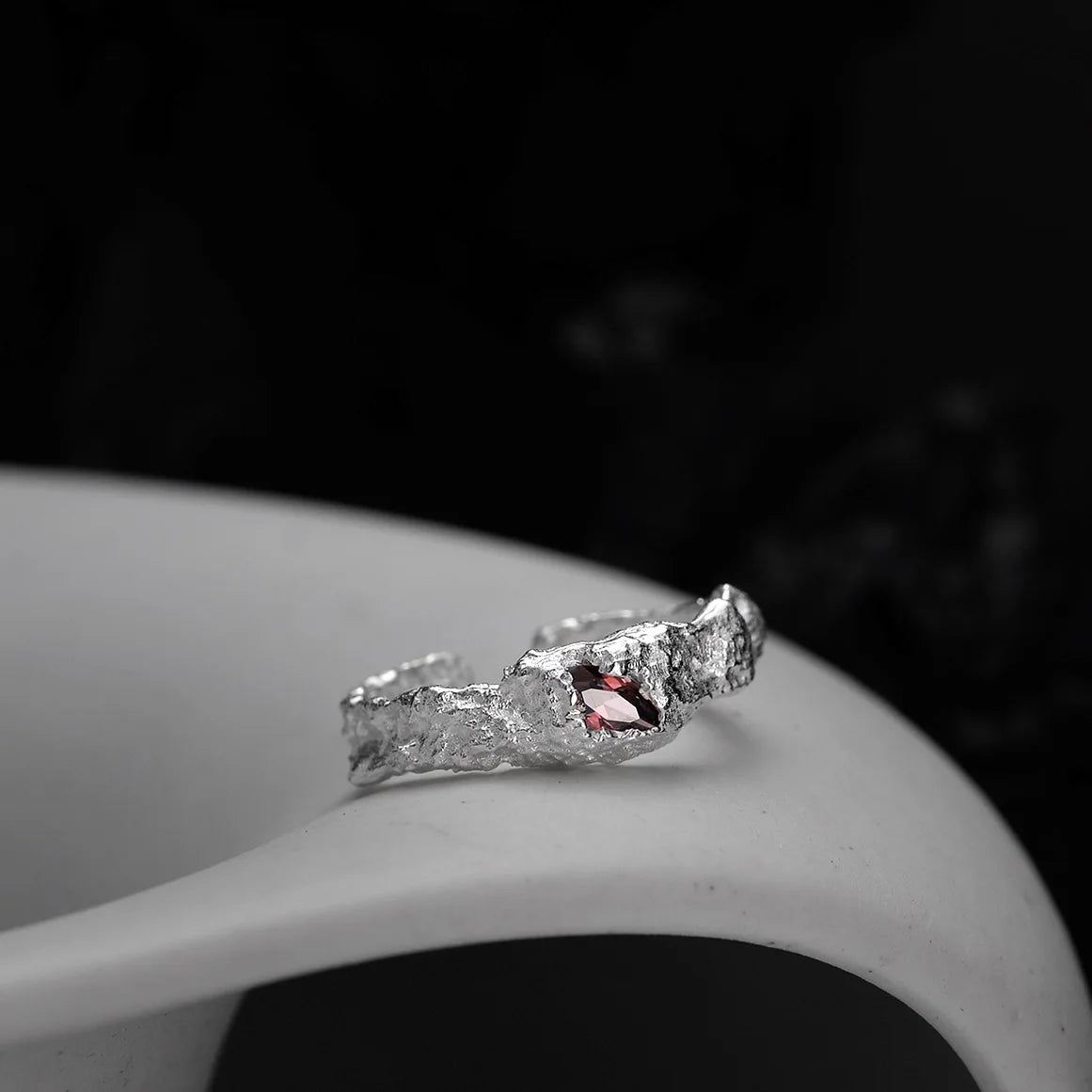 Crimson Frost Silver Ring