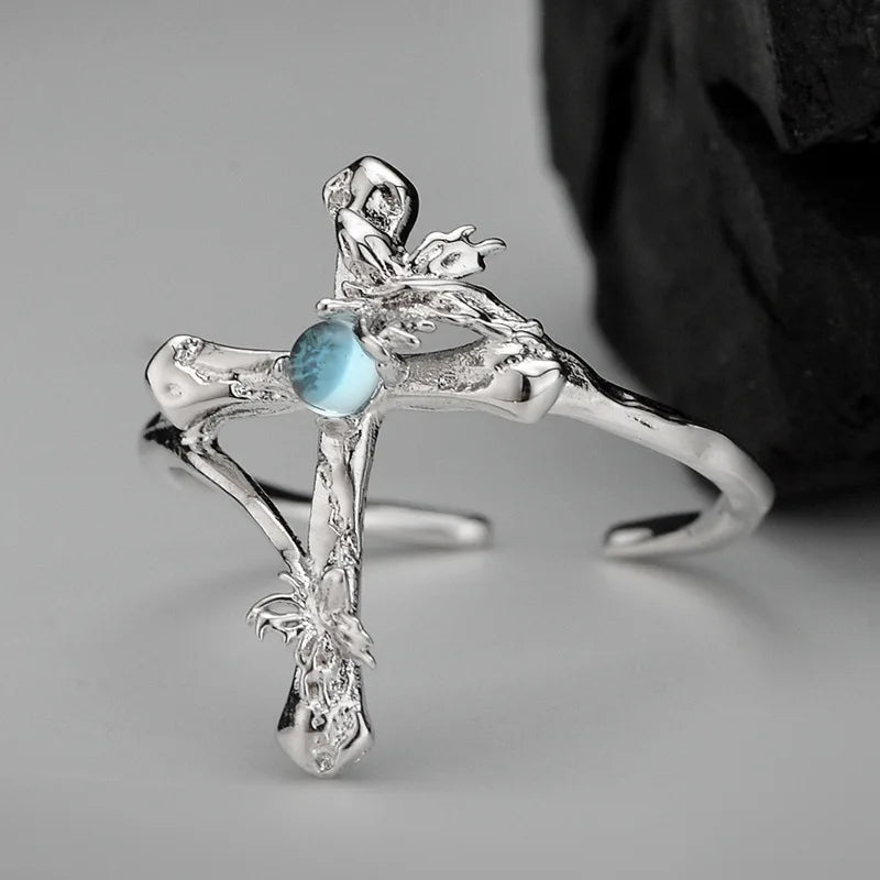Midnight Groove Branch Cross Ring
