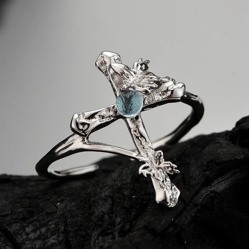 Midnight Groove Branch Cross Ring